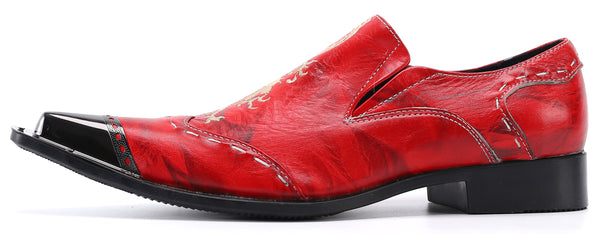 Santimon Men's Metal Tip Western Dragon Loafers