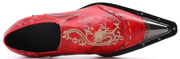 Santimon Men's Metal Tip Western Dragon Loafers