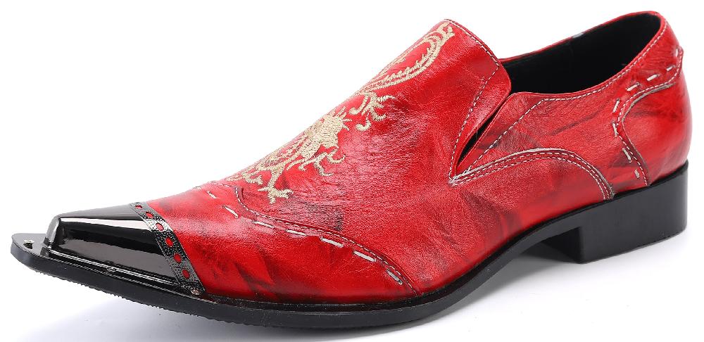 santimon Men's Metal Tip Western Dragon Loafers