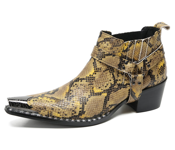 Santimon Men's Metal Toe Chain Strap Western Boots