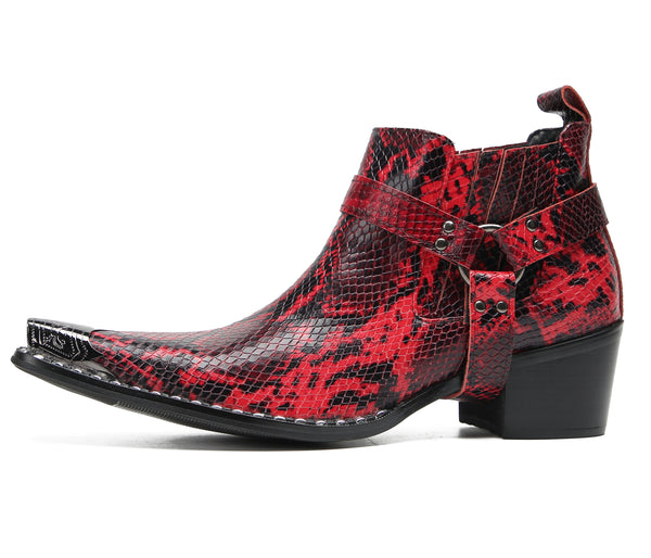 Santimon Men's Metal Toe Chain Strap Western Boots