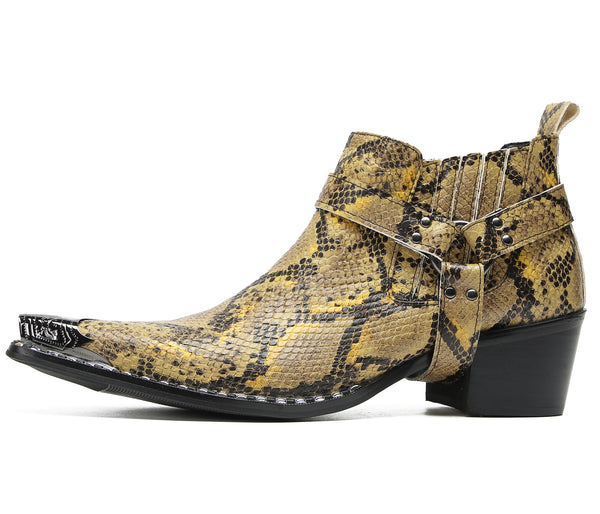 Santimon Men's Metal Toe Chain Strap Western Boots