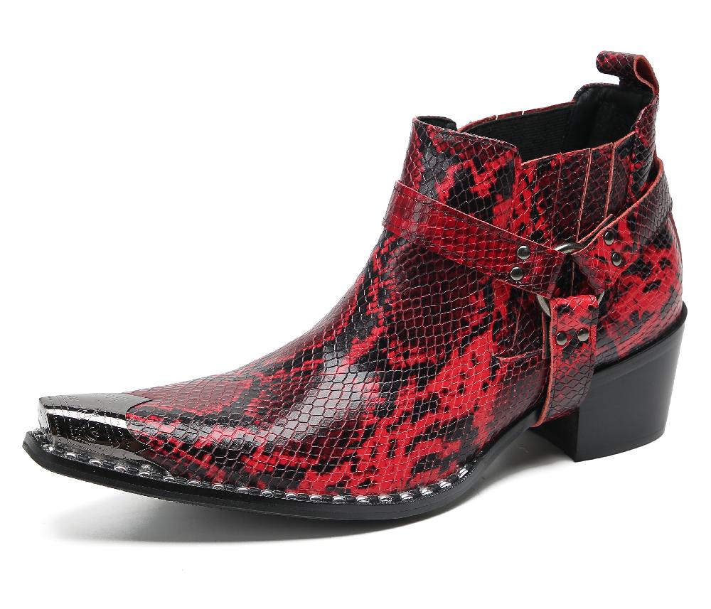 santimon Men's Metal Toe Chain Strap Western Boots