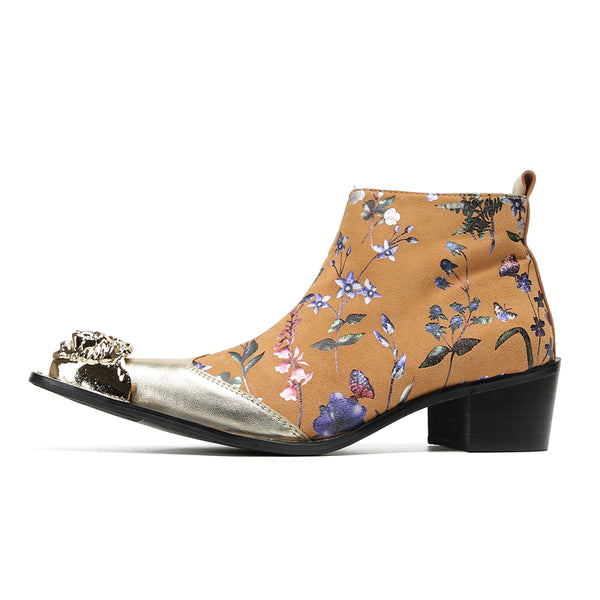 Santimon Men's Metal Toe Flowers Western Boots