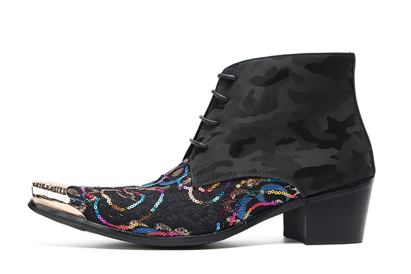 Santimon Men's Metal Toe Sequins Western Boots