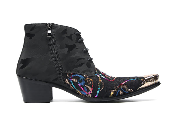 Santimon Men's Metal Toe Sequins Western Boots