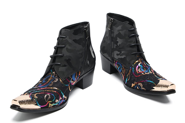 Santimon Men's Metal Toe Sequins Western Boots