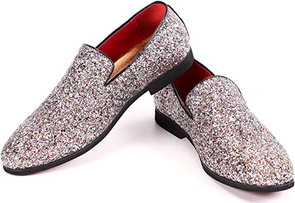 Santimon Men's Metallic Glitter Smoking Loafers