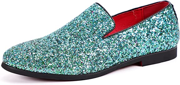 Santimon Men's Metallic Glitter Smoking Loafers