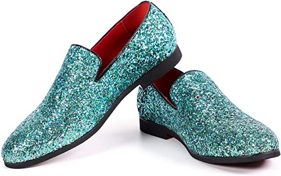 Santimon Men's Metallic Glitter Smoking Loafers