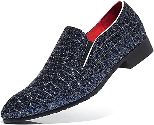 Santimon Men's Metallic Glitter Smoking Loafers