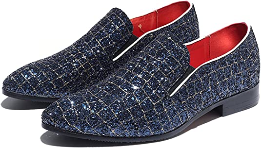 santimon Men's Metallic Glitter Smoking Loafers