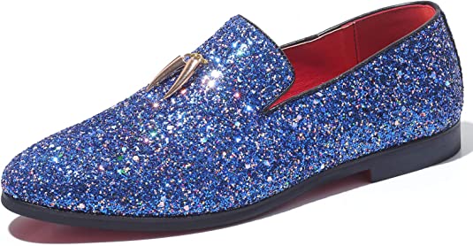 Santimon Men's Metallic Glitter Smoking Loafers