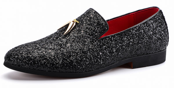 Santimon Men's Metallic Glitter Smoking Loafers