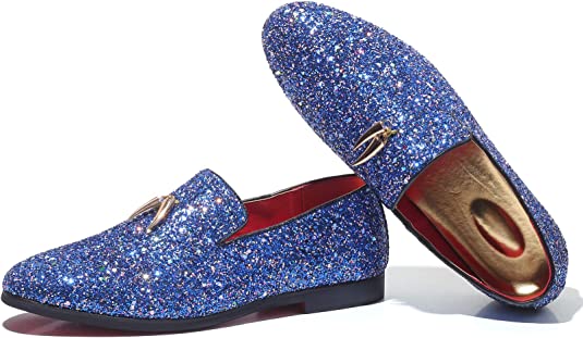 Santimon Men's Metallic Glitter Smoking Loafers