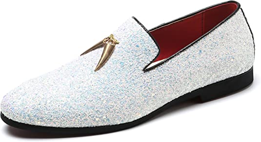 santimon Men's Metallic Glitter Smoking Loafers