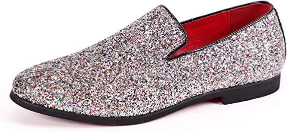 santimon Men's Metallic Glitter Smoking Loafers