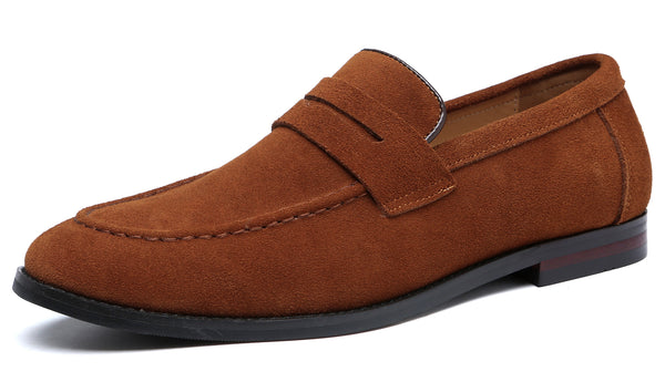 Santimon Men's Moc Toe Suede Penny Loafers