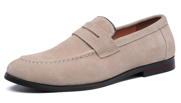 Santimon Men's Moc Toe Suede Penny Loafers