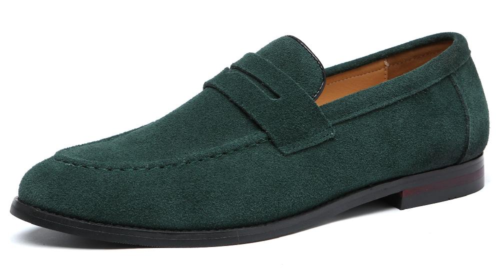 santimon Men's Moc Toe Suede Penny Loafers