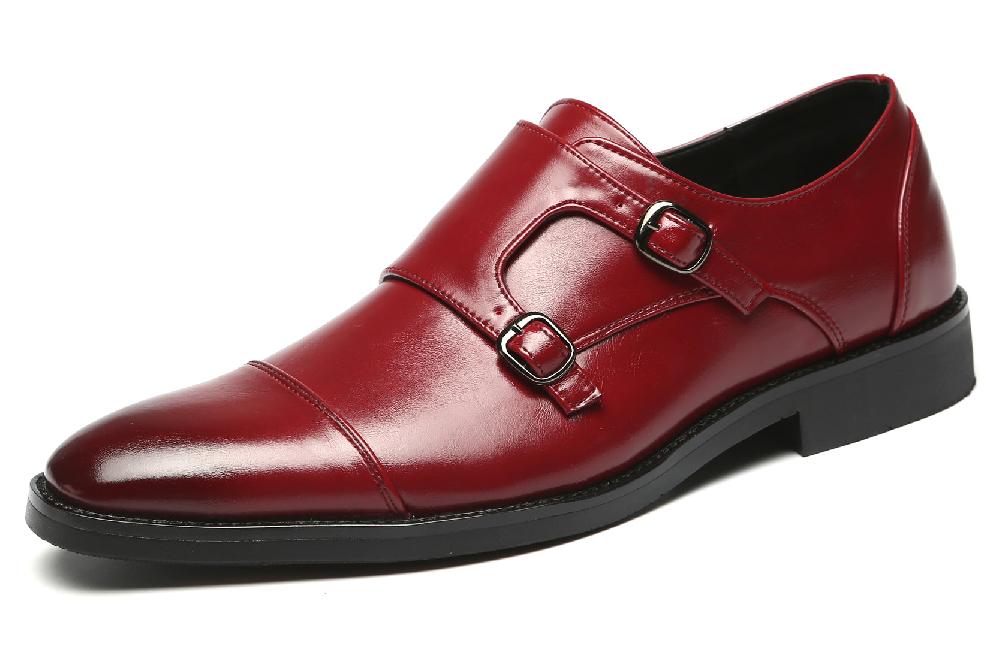 santimon Men's Monk Strap Cap Toe Loafers