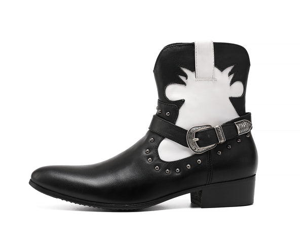 Santimon Men's Monk Strap Leather Western Boots