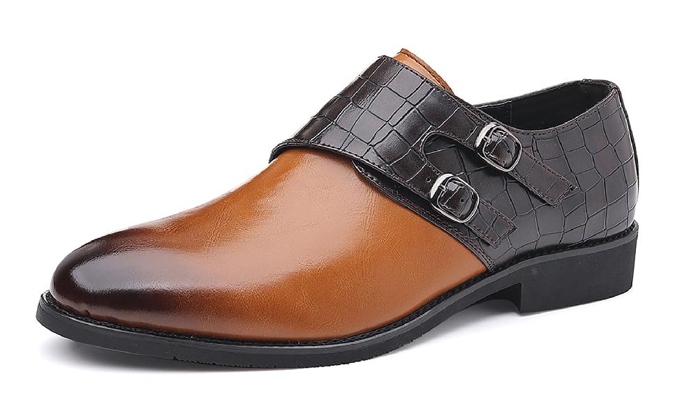 santimon Men's Monk Strap Loafers Black Brown