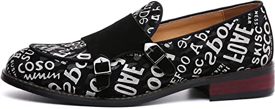 Santimon Men's Monk-Strap Loafers Letter Printed