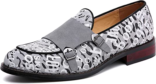 Santimon Men's Monk-Strap Loafers Letter Printed