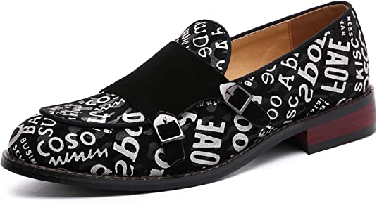 santimon Men's Monk-Strap Loafers Letter Printed