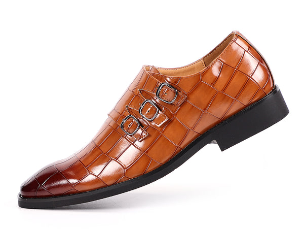 Santimon Men's Monk Strap Loafers Tripple Buckles