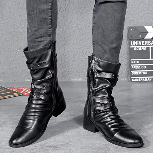 Santimon Men's Motorcycle Boots Rivet Zipper