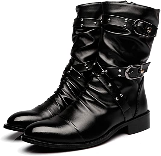 santimon Men's Motorcycle Boots Rivet Zipper