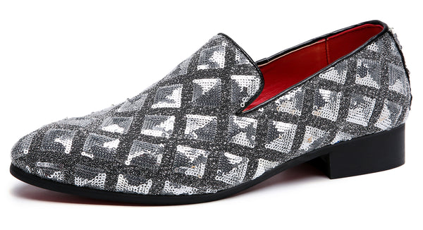 Santimon Men's Paillette Glitter Smoking Loafers