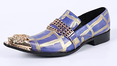 Santimon Men's Painted Gold Chain Western Loafers