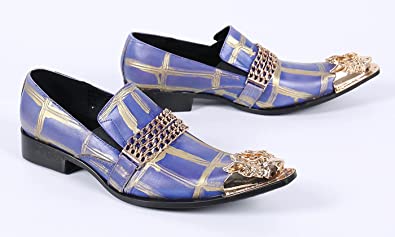 Santimon Men's Painted Gold Chain Western Loafers