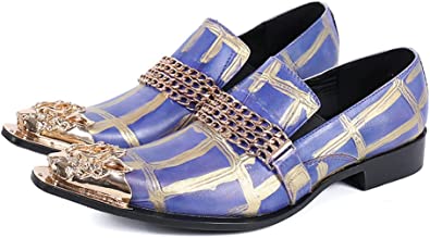 santimon Men's Painted Gold Chain Western Loafers