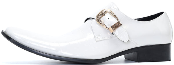 Santimon Men's Patent Leather Buttons Loafers