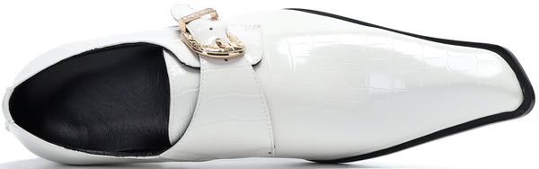 Santimon Men's Patent Leather Buttons Loafers