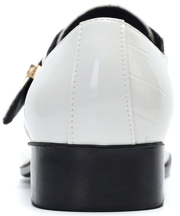 Santimon Men's Patent Leather Buttons Loafers