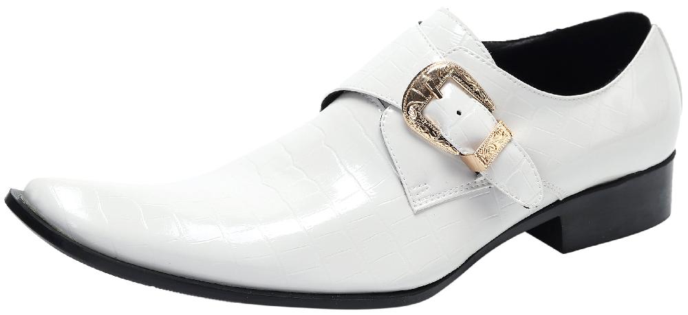 santimon Men's Patent Leather Buttons Loafers