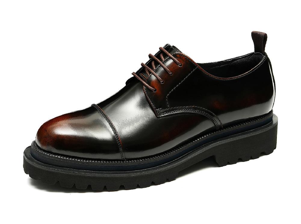 santimon Men's Patent Leather Cap Toe Derby