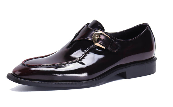 Santimon Men's Patent Leather Loafers Monk Strap