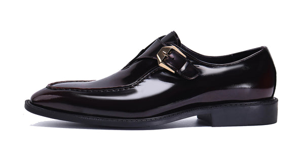 Santimon Men's Patent Leather Loafers Monk Strap