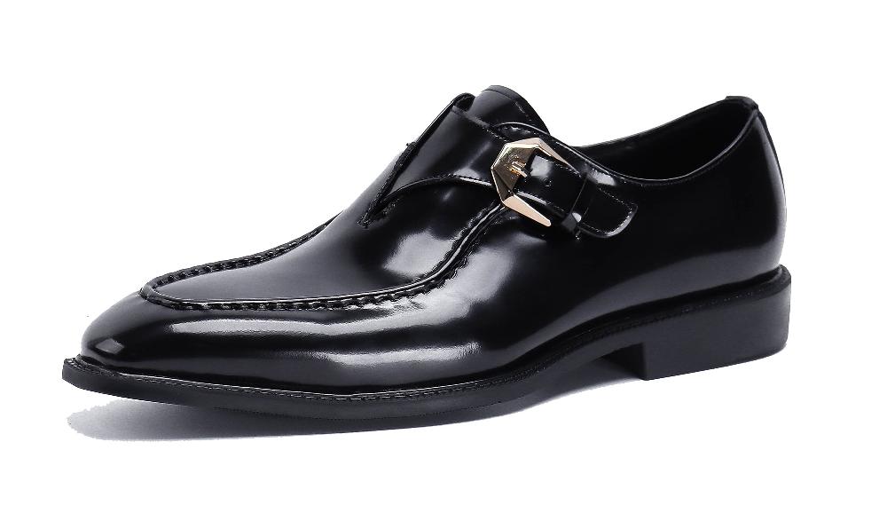 santimon Men's Patent Leather Loafers Monk Strap