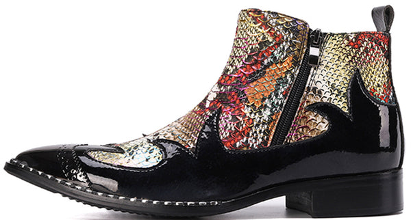 Santimon Men's Personality Metal Tip Western Boots