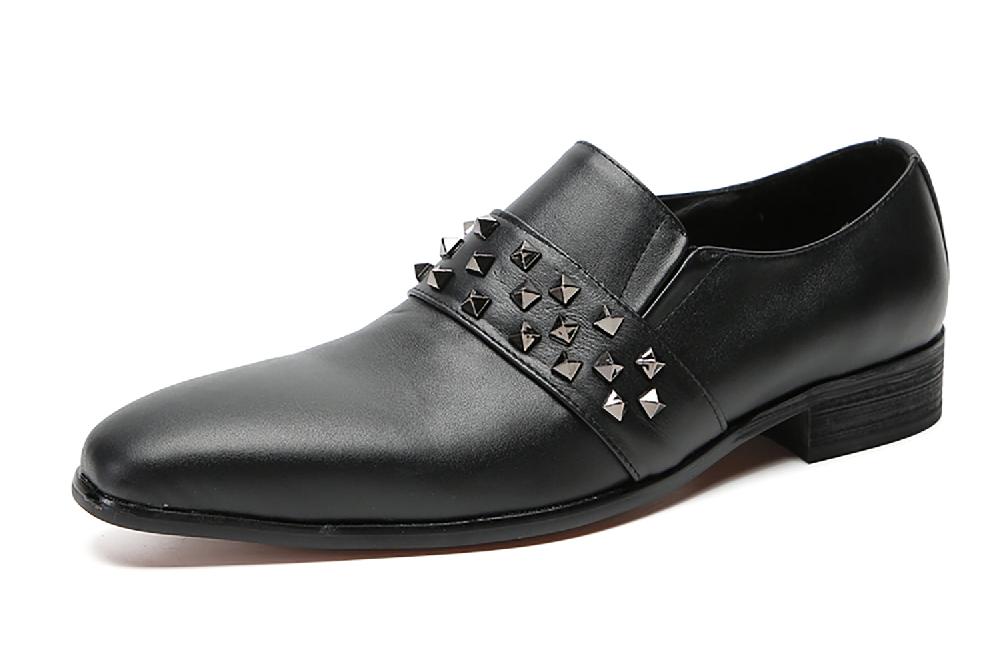 santimon Men's Plain Toe Rivet Western Loafers