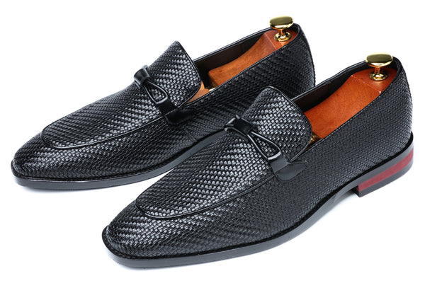 Santimon Men's Plain Woven Smoking Loafers