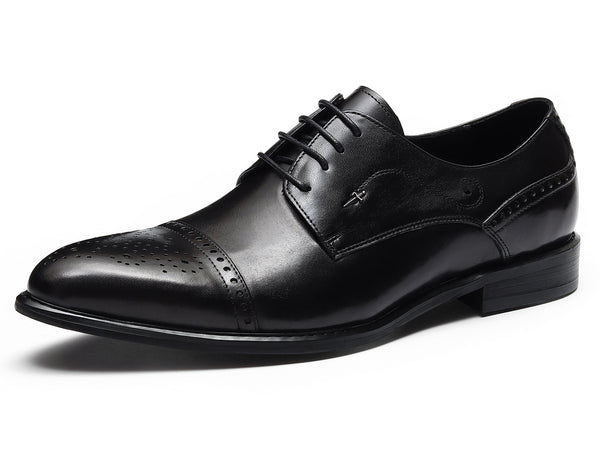 Santimon Men's Pointed Toe Brogues Leather Derby