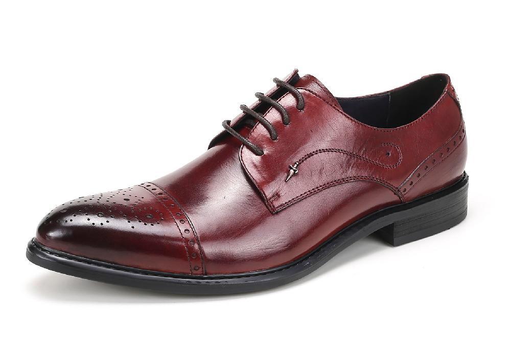 santimon Men's Pointed Toe Brogues Leather Derby